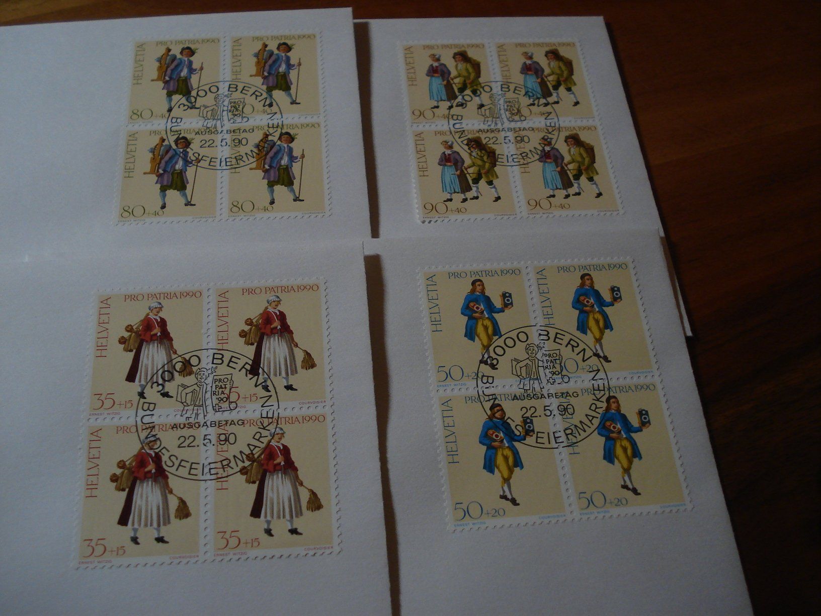 Tutti i francobolli: Pro Patria 1990, FDC Satz + 4erblocks, , 5 Belege – Usato da Niederwil AG venduto da morostahu
