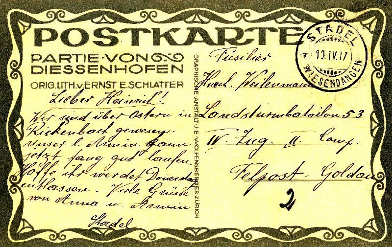 Cartoline postali: Diessenhofen - Schlatter + 1917 – Usato da Emmenbrücke venduto da teestube 1