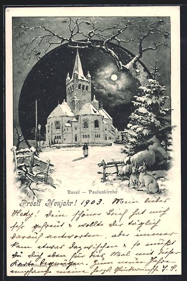Cartoline postali: AK Basel, Pauluskirche im Winter, 1902 – Usato da Berlin venduto da bartko-reher