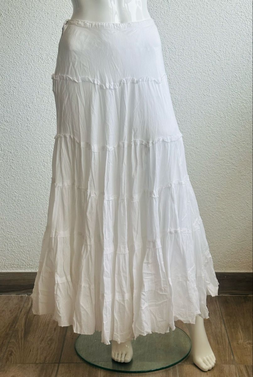 Gonne: White tiered cotton skirt, from India – Usato da Vevey venduto da ledidream 1