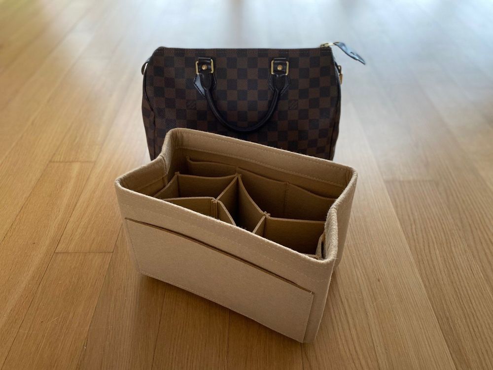 LEXSION Inserto Organizer Per Borsa In Feltro Con Cerniera, Borsa Tote Shaper Fit Speedy Neverful PM MM, 1-beige, Sottile Grande - Foto 6