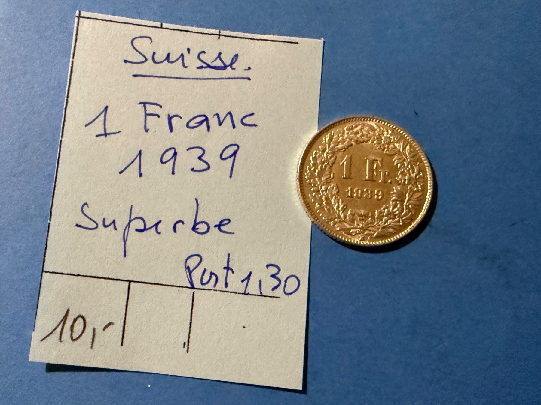 Tutti le monete: SUISSE : 1 FRANC 1939 - SUPERBE – Usato da genève venduto da GEnumist