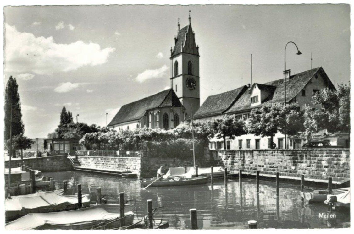 Cartoline postali: AK Meilen Bootshafen und Kirche – Usato da Zürich venduto da tol_b7c7