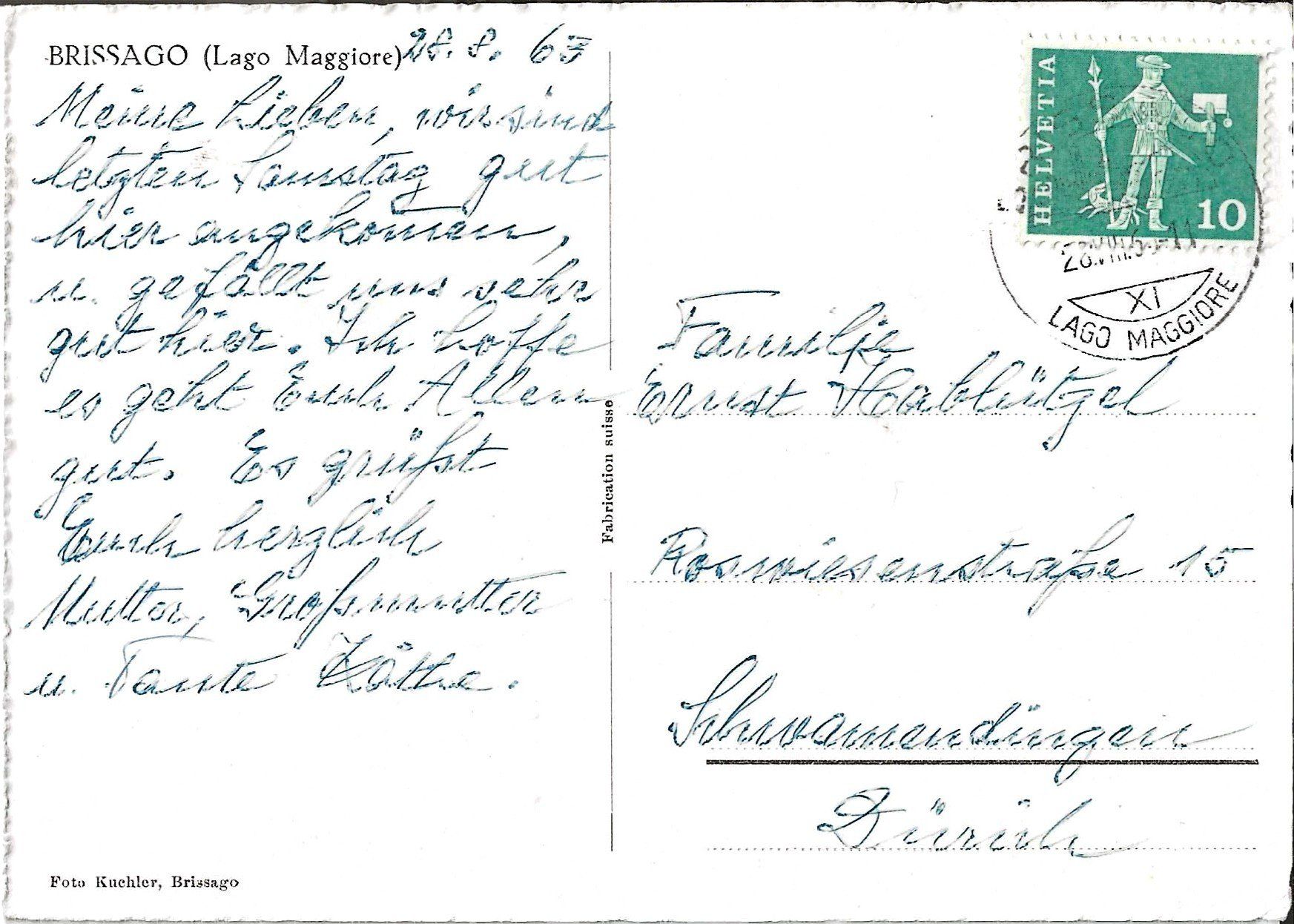 Ansichtskarten: Karte Brissago 1963 – Gebraucht aus Zürich von Philacat11 1