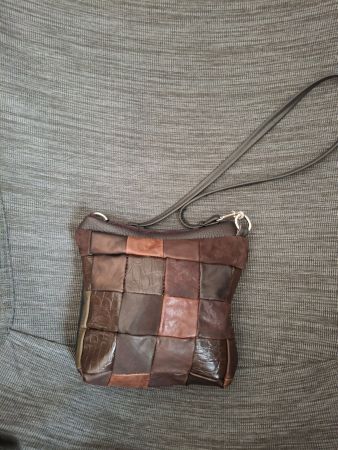 Schicke Leder-Umhängetasche Patchwork braun/schwarz