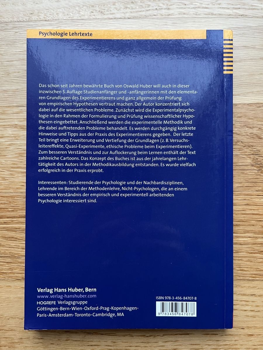 Libri: Das psychologische Experiment: eine Einführung – Usato da Zürich venduto da yeti044 1