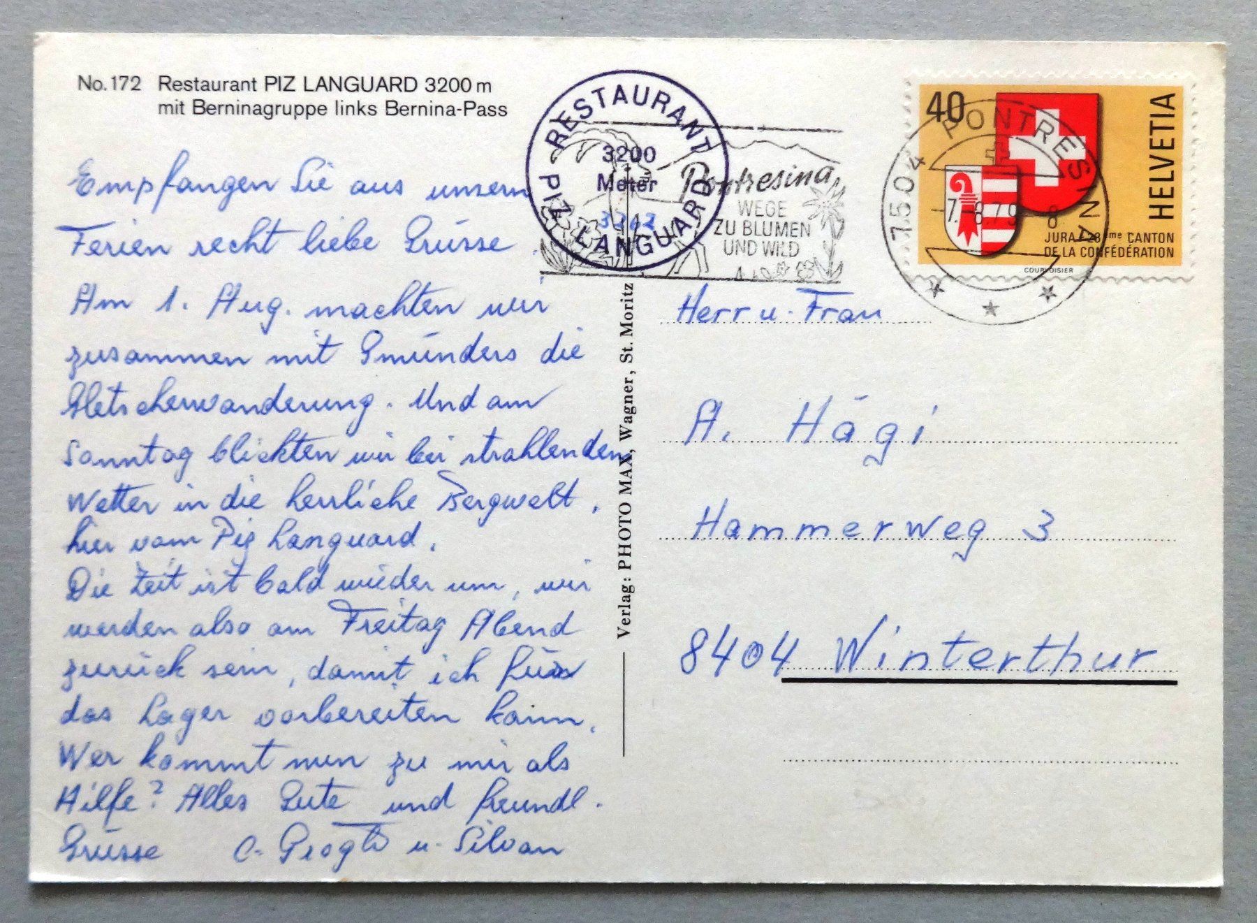 Cartoline postali: Rest. Piz Languard 3200 m – Usato da Fétigny venduto da Billy2miny 1