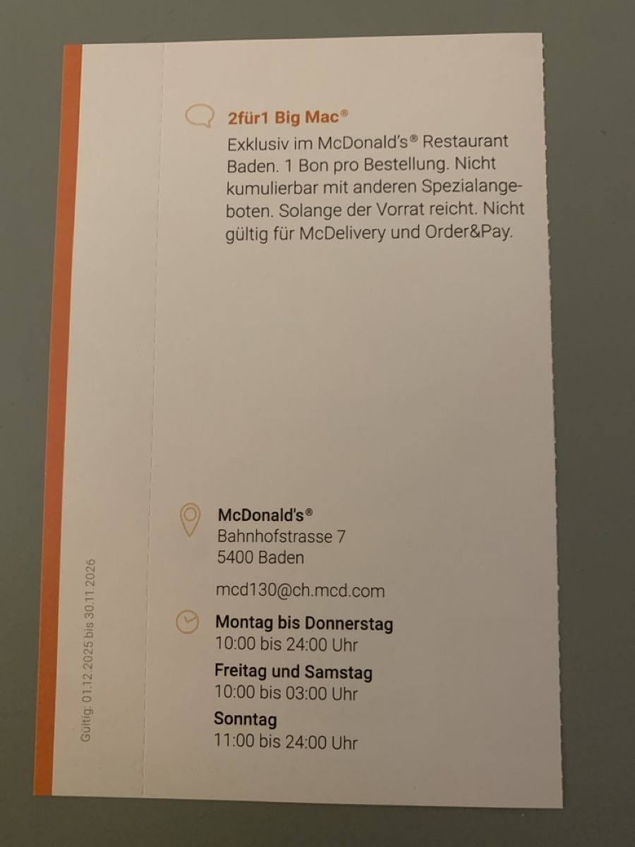 Mc Donald's Gutscheine: 2für1 McDonalds BigMac Baden – Neu und originalverpackt aus Attelwil von TaraLee 1