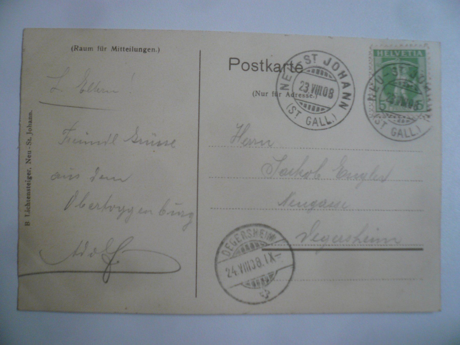 Cartoline postali: farbigeAK SIDWALD, Neu ST.Johann – Usato da Oberhofen am Thunersee venduto da luuping99 1
