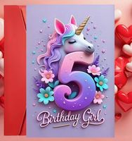 GLÜCKWUNSCHKARTE ZUM 5.GEBURTSTAG, *BIRTHDAY GIRL, EINHORN*
