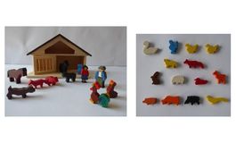 Kl. Stall Holz, Bauer, Bäuerin, 23 Holztiere, Albisbrunn, Lo