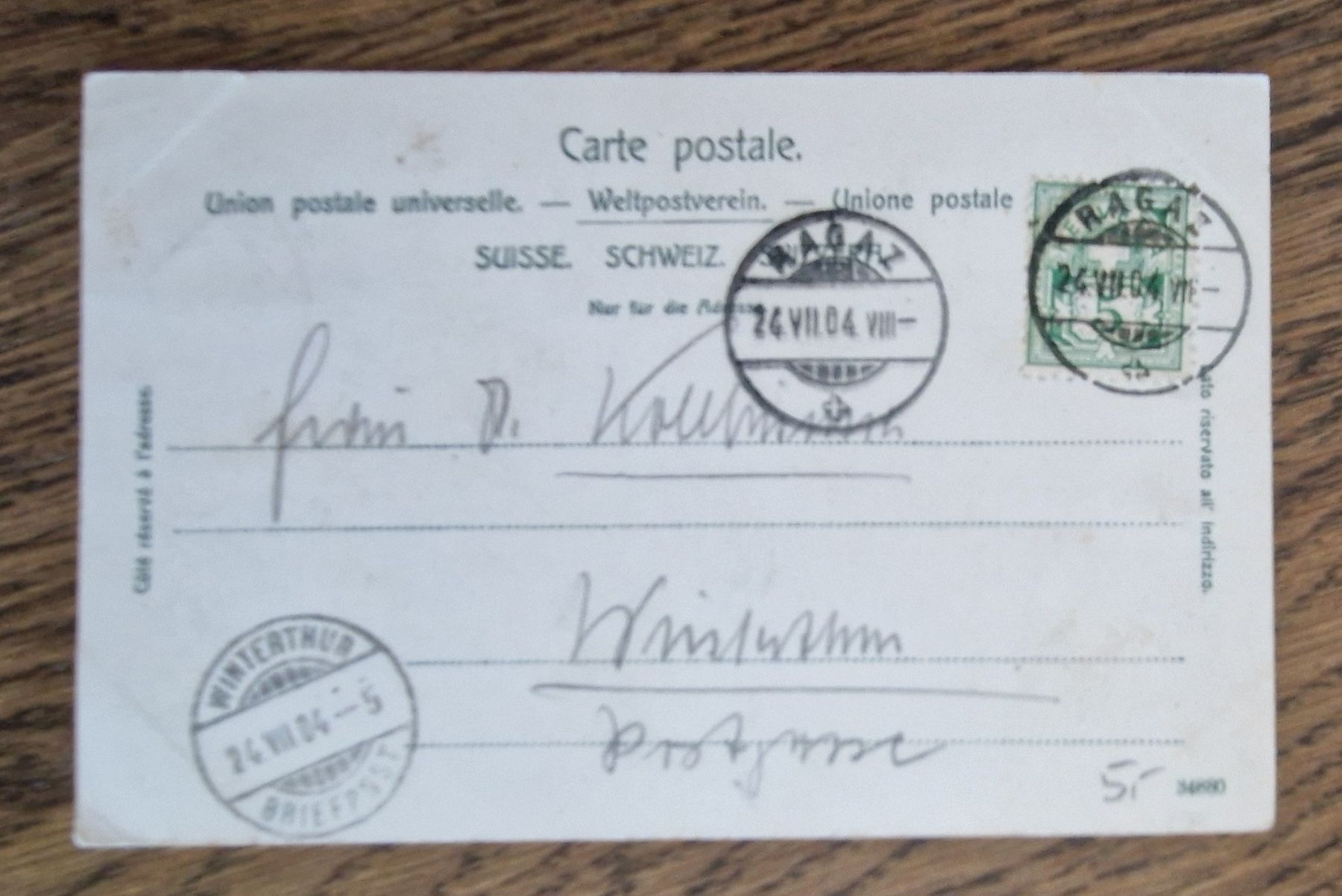 Cartoline postali: Ragaz gegen Palknis 1904 n. Winterthur – Usato da Ebikon venduto da Donar50 1