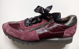 PAUL GREEN : Sneakers cuir verni et daim bordeaux 40