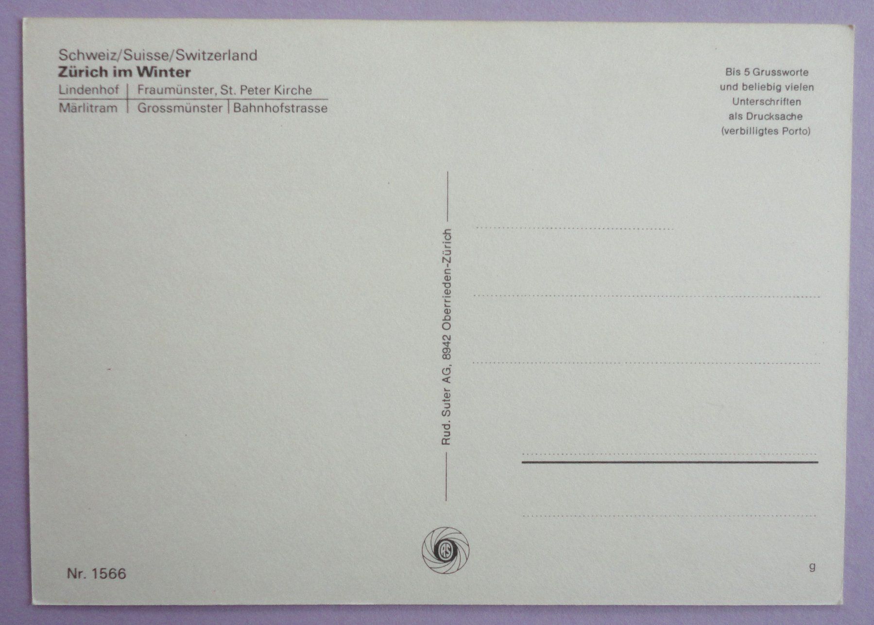 Cartoline postali: Zürich im Winter – Usato da Fétigny venduto da Billy2miny 1