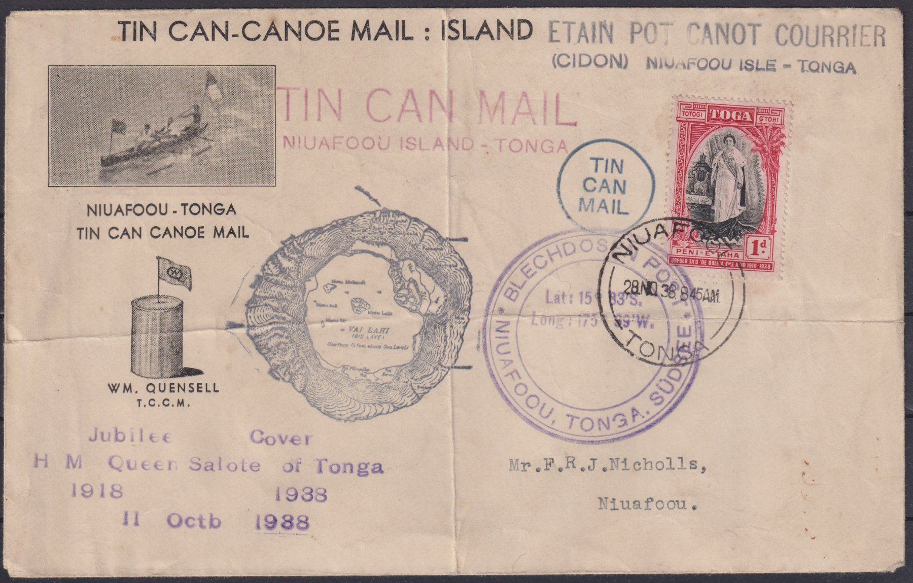 Tous les timbres: TONGA: Tin Can-Canoe Mail 1938 – D'occasion à Eschlikon TG par PhilCon