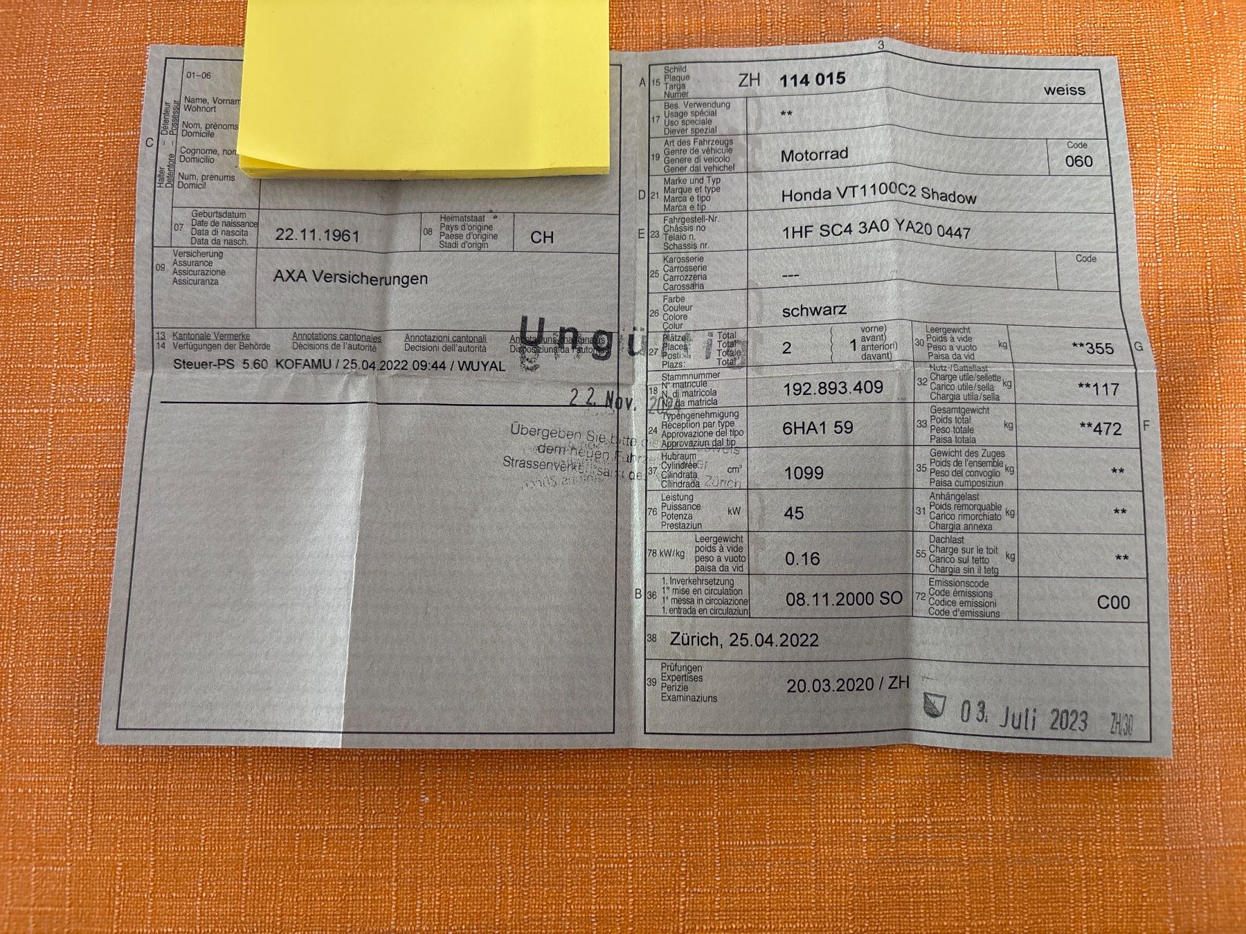 Honda Chopper: Honda VT1100 C2B Shadow-Sabre – Usato da Forch venduto da Haui2 4