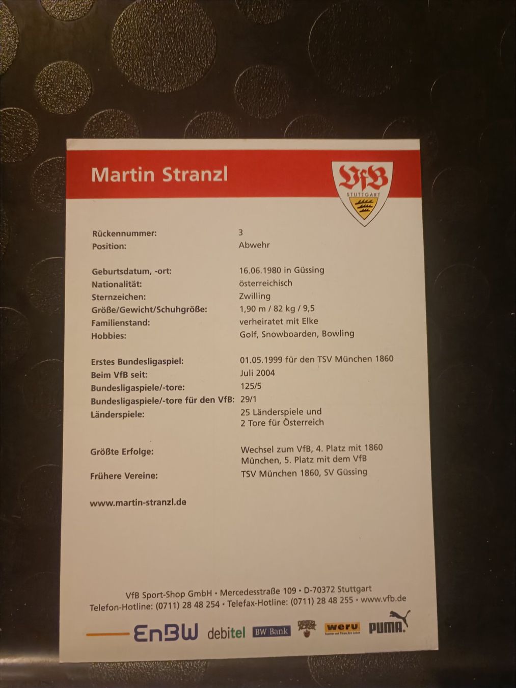 Autografi: Martin Stranzl - VfB Stuttgart - handsigniert – Usato da Menziken venduto da Artographs 1