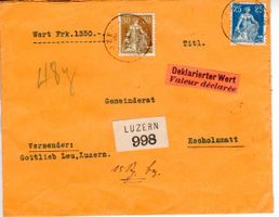 Wertbrief mit Siegel Luzern