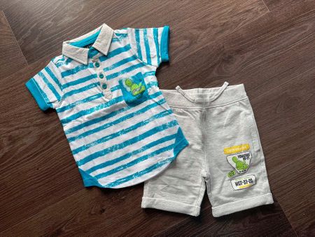 Kleiderset Jungs T-Shirt + Shorts Grau/Blau, Grösse 116/122