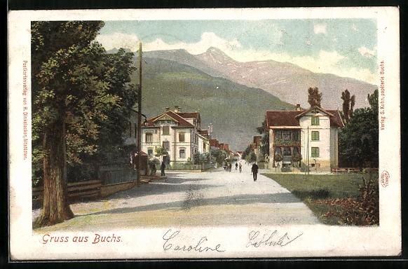 Cartoline postali: Buchs /SG, Strassenpartie mit Anwohnern – Usato da Berlin venduto da bartko-reher