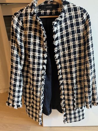 Zara Blazer Women Size S Tweed Navy and White 