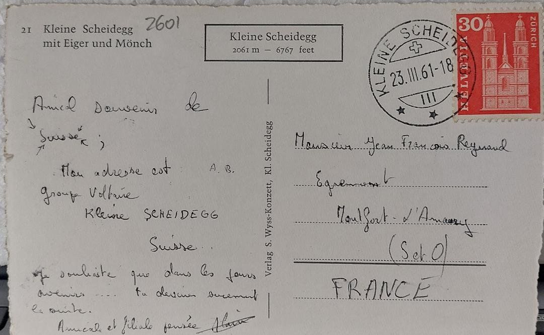 Cartoline postali: KLEINE SCHEIDEGG - mit Eiger und Mönch - 1961 – Usato da Delémont venduto da Domdom1 1