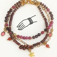 Turmalin Granat Armband  Bracelet Unikat 3 Reihen vergoldet