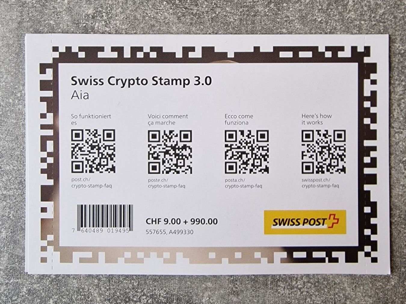 Swiss Crypto Stamp 3.0 AIA ID 13 (Auflage nur 50 Stk) (Neu und  originalverpackt) in Winterthur für CHF 3299 – mit Lieferung auf Ricardo  kaufen