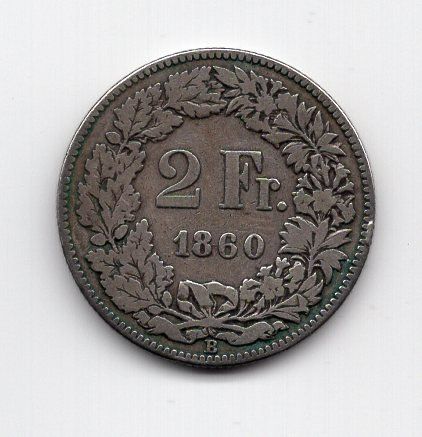 Tutti le monete: (1391) Schweiz, 2 Franken 1860, ss+ – Usato da Rüthi (Rheintal) venduto da erdnuessli1