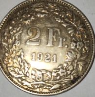 2 Franken 1921 Silber Münze guter Zustand