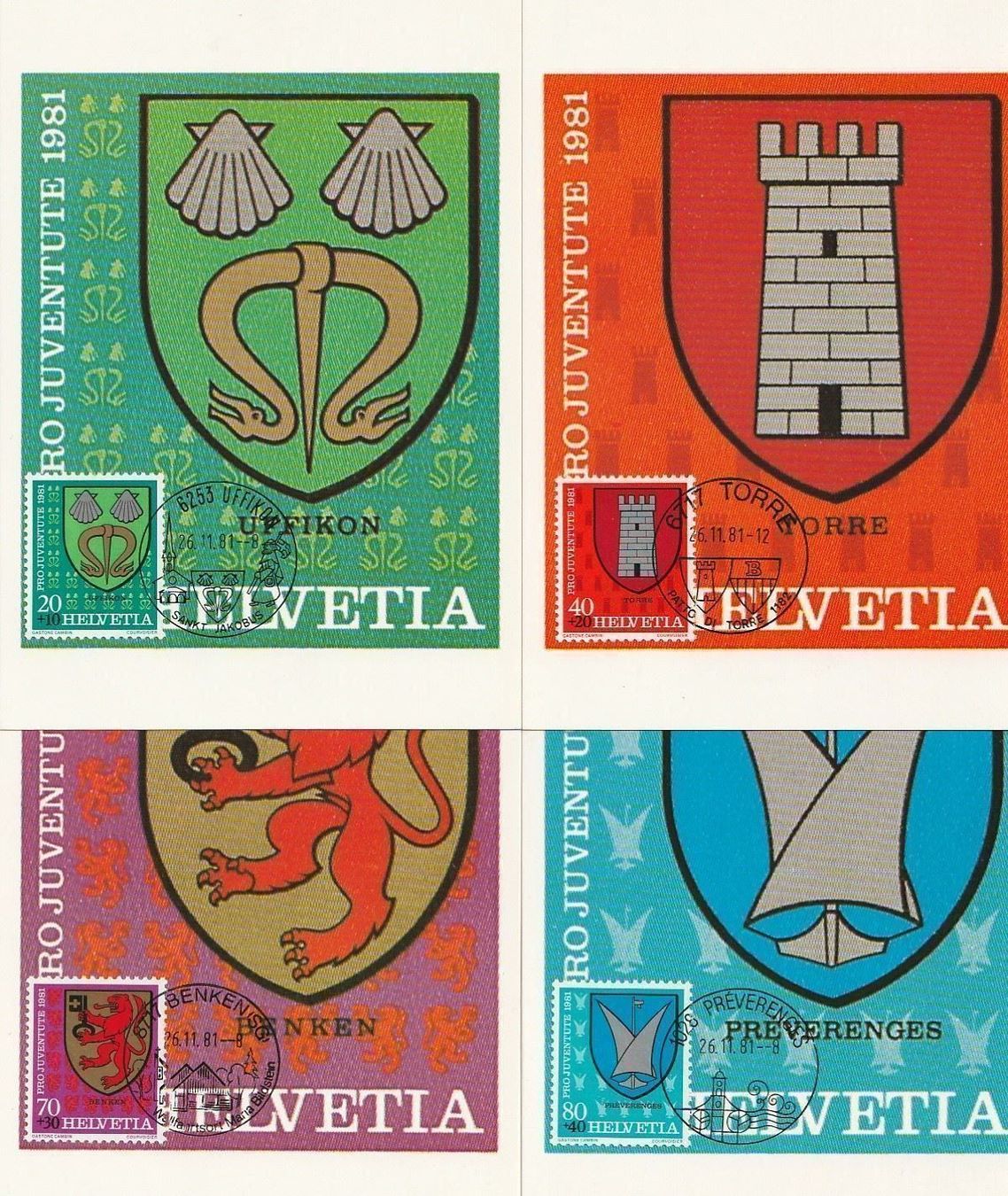 Tutti i francobolli: Pro Juventute 1981, 4 Maximumkarten mit Ortsstempel – Nuovo (secondo la descrizione) da Aarburg venduto da Aare10
