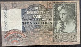 10 Gulden Note, Niederlande, 1941, Top Zustand, Selten!