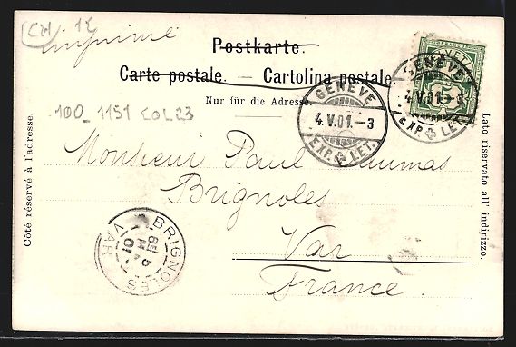 Cartoline postali: AK Geneve, Hotel des Postes, 1901 – Usato da Berlin venduto da bartko-reher 1