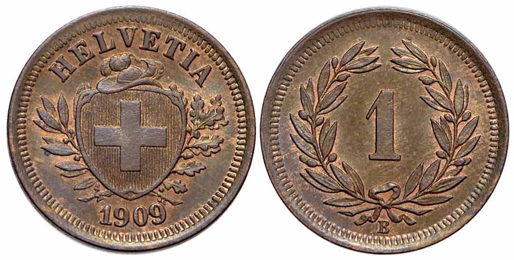 Tutti le monete: 1 Rappen 1909 b 001 – Usato da Chiasso venduto da Novamarketing