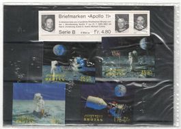 4 x 3D-Briefmarken Bhutan - 1. Mondlandung Apollo 11 1969