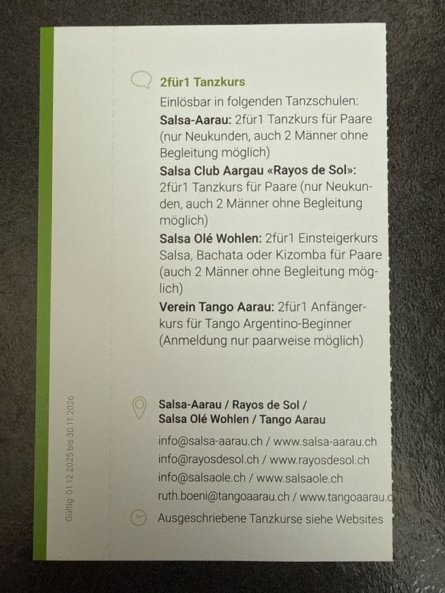 Buoni: Tanzkurs 2für1 Salsa Tango – Nuovo (secondo la descrizione) da Gränichen venduto da cat_lady 1