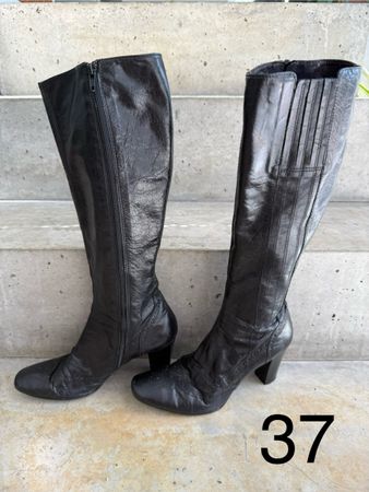 Bottes vintage cuir noir 37 Stiefel Stivali Boots US 6 UK 4