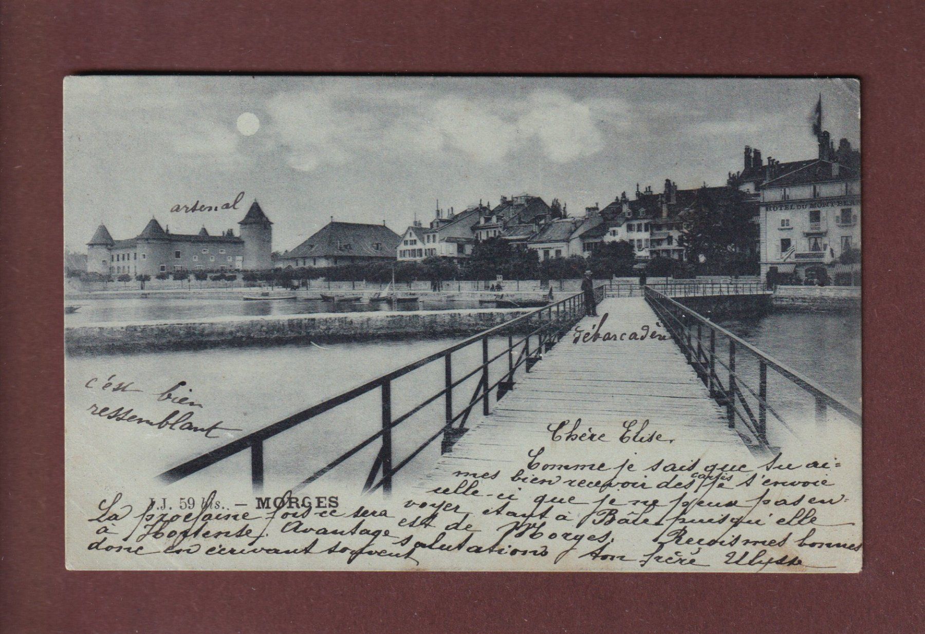 Cartoline postali: MORGES depuis le Débarcadère - Clair de lune – Usato da Pully venduto da nicecards