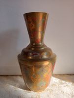 Vintage Messing Vase Handbemalt Indien 531 Gramm