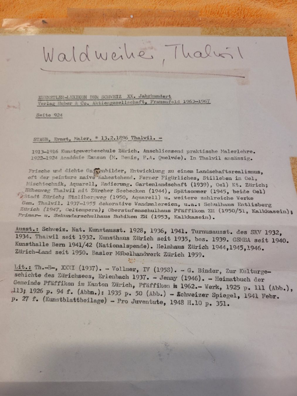 Gemälde: EINE ECHTE ERNST STAUB/BLEISTIFTZEICHNUNG/WALDWEIHER/THALWIL – Gebraucht aus EMMETTEN von pfi_cbg5 1