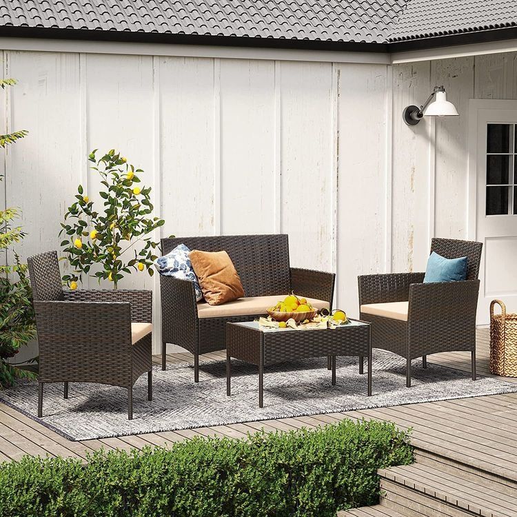 Set di tavolo e panche: Balkonmöbel Gartenmöbel Set Polyrattan Lounge Braun JONAS – Nuovo e nell'imballaggio originale da Lachen SZ venduto da MAMORU-MOEBEL 4