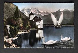 AK Montreux Chateau de Chillon et les Dents du Midi