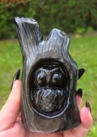 🦉✨ Silberobsidian Eule im Baumstamm ✨🦉506g