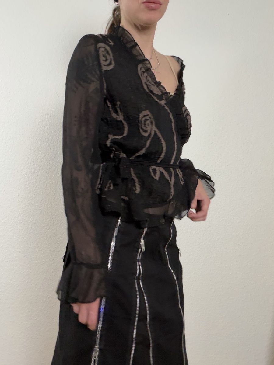 Camicette: Vintage Black Swirl Wrap Blouse – Usato da Knonau venduto da Grapesvintage 3