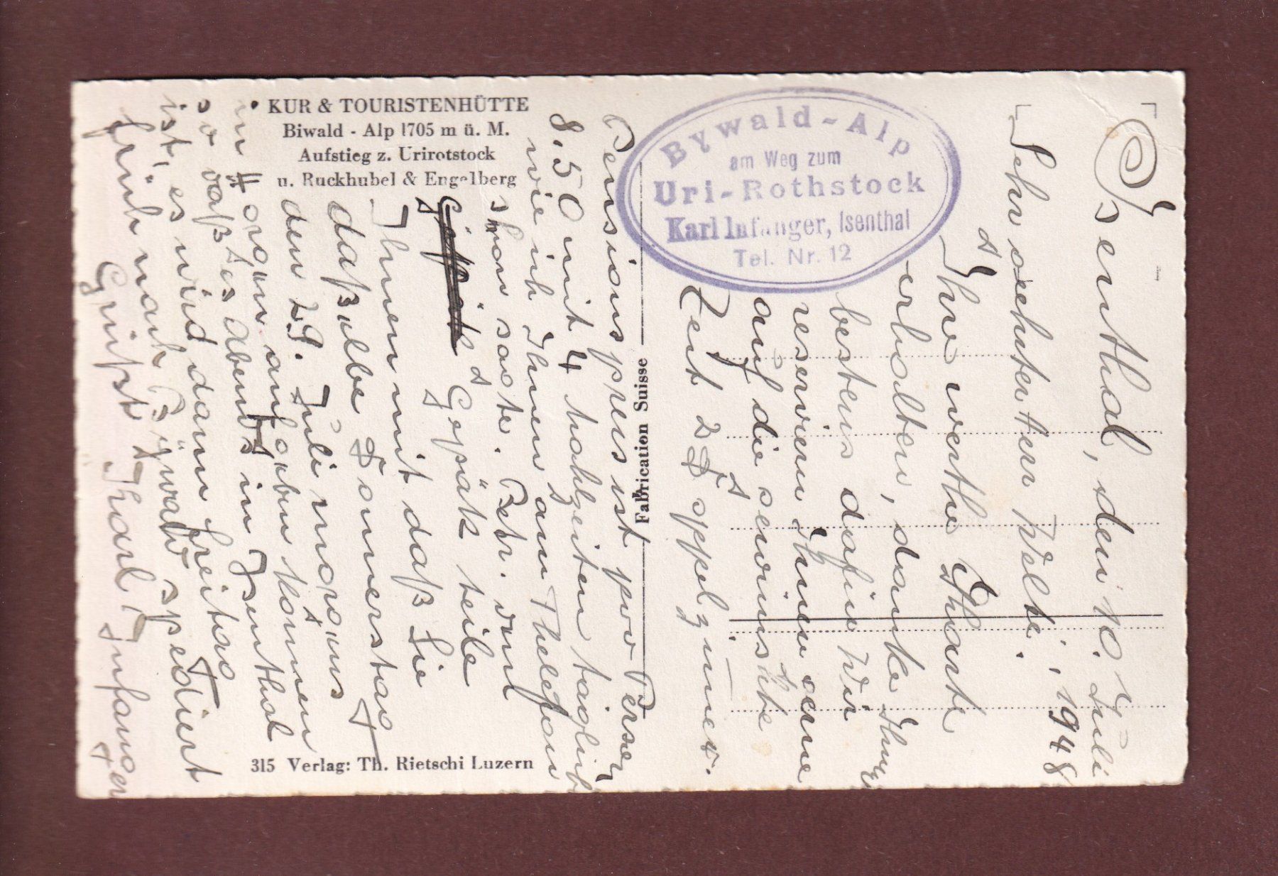 Cartoline postali: BIWALD-ALP // Eckbug // – Usato da Pully venduto da nicecards 1