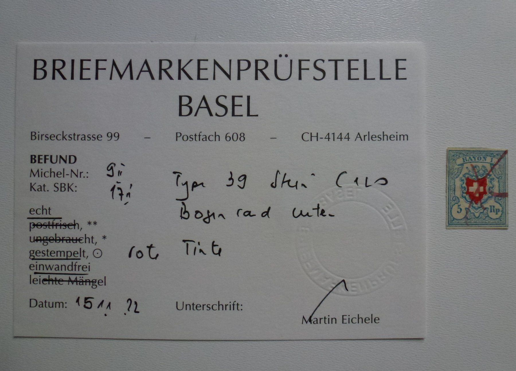 Alle Briefmarken: 1850 - Rayon I Bogenrand - Typ 39 - Stein C1L mit Befund – Gebraucht aus Walkringen von Casablanca777 2