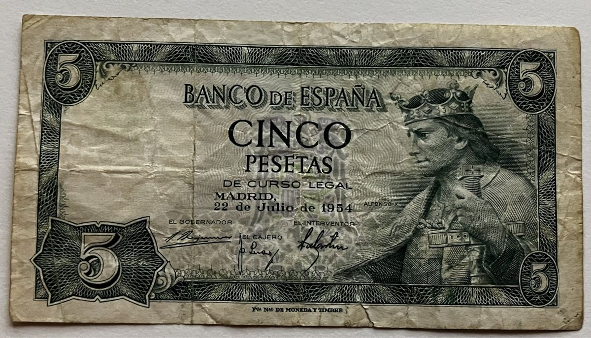 Banconote: Spanien 5 Pesetas 1954 – Usato da Algetshausen venduto da Carrhard