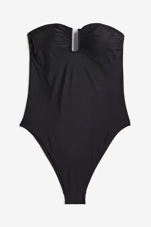H&M Badeanzug Bandeau Schwarz 38/S-M black swimming suit