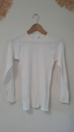 Langarm Shirt Weiss mit besonderem Webmuster, stretchy