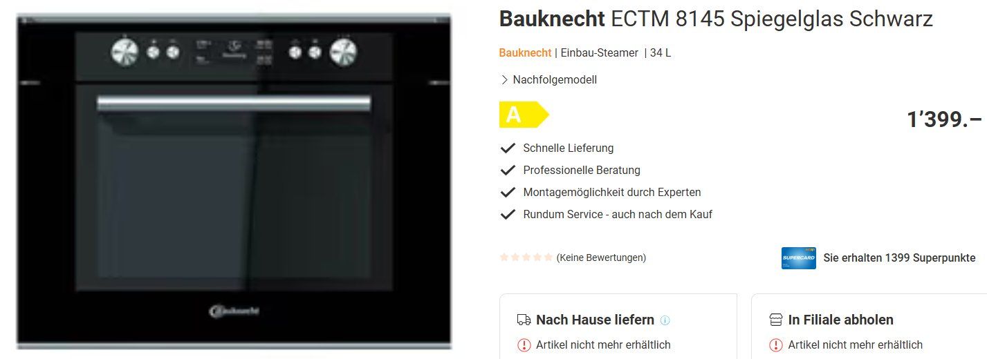 Bauknecht Backöfen: 909 Bauknecht ECTM 8145 IXL Kombi-Steamer/Backofen – Neu und originalverpackt aus Derendingen von Meisterstuecke 1